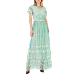Ladies Round-neck Embroidered-tulle Dress, Brand Size 4 (US Size 2)