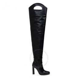 Ladies Shoreditch Black Porthole Detail Over-The-Knee Boots, Brand Size 37 ( US Size 7 )