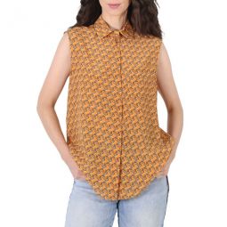 Ladies Sleeveless Unicorn Print Silk Shirt, Brand Size 6 (US Size 4)