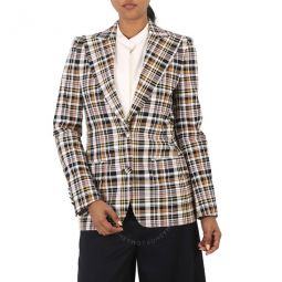 Ladies Snowhill Plaid Blazer in Bright Toffee Check, Brand Size 4 (US Size 2)