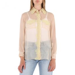 Ladies Soft Peach Shelly Silk Chiffon Oversized Shirt, Brand Size 8 (US Size 6)