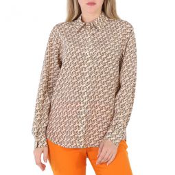 Ladies Unicorn Print Semi Sheer Silk Long Sleeve Shirt, Brand Size 4 (US Size 2)