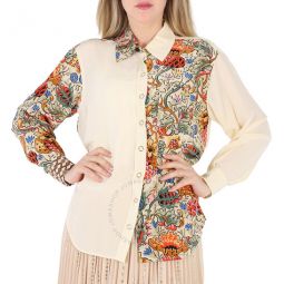 Ladies Vanilla Juliette Floral-print Paneled Silk Oversized Shirt, Brand Size 12 (US Size 10)