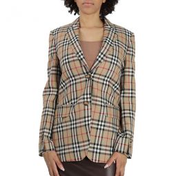 Ladies Vintage Check Wool Blazer Jacket, Brand Size 2 (US Size 0)