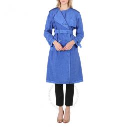 Ladies Warm Royal Blue Collarless Double Breasted Trench Coat, Brand Size 12 (US Size 10)