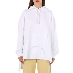 Ladies White Aurore Stepped Hem Oversized Hoodie, Size X-Small