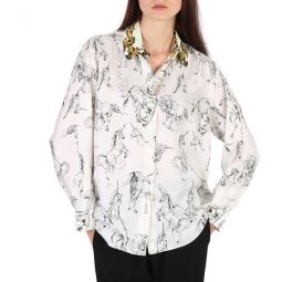 Ladies White / Black Ruka Unicorn Sketch Print Shirt, Brand Size 10 (US Size 8)
