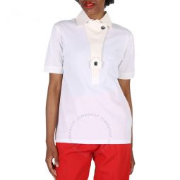 Ladies White Cotton Polo Shirt, Size Medium