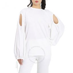 Ladies White Cut-out Sleeve Oversized Top, Size XX-Small