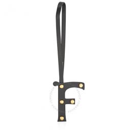 Letter F Stud Leather Charm in Black and Light Gold