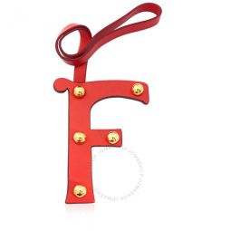 Letter F Studded Leather Charm in Red and Light Gold