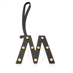 Letter M Stud Leather Charm in Black and Light Gold
