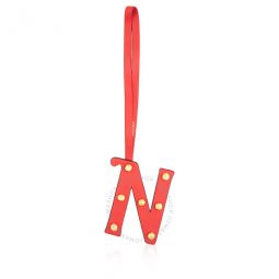 Letter N Studded Leather Charm in Red and Light Gold