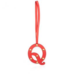 Letter Q Studded Leather Charm in Red and Light Gold