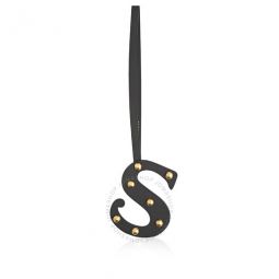 Letter S Stud Leather Charm in Black and Light Gold