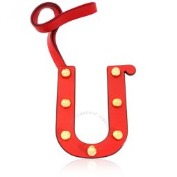 Letter U Studded Leather Charm in Red and Light Gold