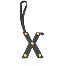 Letter X Stud Leather Charm in Black and Light Gold