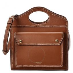 Malt Brown Ladies Mini Topstitched Leather Pocket Bag