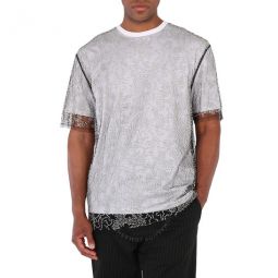 Mens Beaded Tulle And Cotton T-shirt, Size Medium
