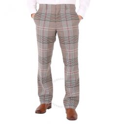 Mens Beige Wool Check Tailored Trousers, Brand Size 44 (US Size 29.5)