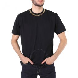 Mens Black Chain Detail T-shirt, Size XX-Small