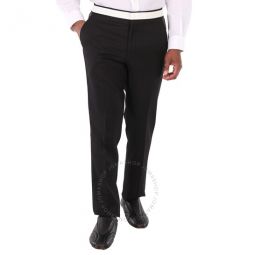 Mens Black Classic Fit Lambskin Detail Wool Tailored Trousers, Brand Size 50 (Waist Size 34.3)