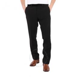 Mens Black Classic Fit Velvet Trim Wool Tailored Trousers, Brand Size 52 (Waist Size 35.8)