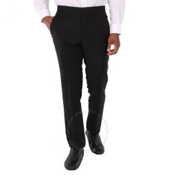 Mens Black Embellished Mohair Wool Classic Fit Tailored Pants, Brand Size 48 (Waist Size 32.7)