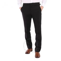 Mens Black Embellished Mohair Wool Classic Fit Tailored Trousers, Brand Size 44 (Waist Size 29.5)