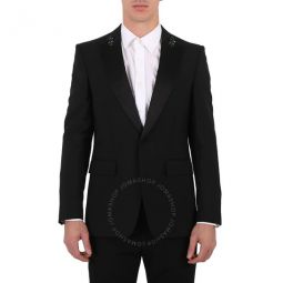 Mens Black English Fit Embellished Mohair Wool Tuxedo Jacket, Brand Size 44S (US Size 34S)