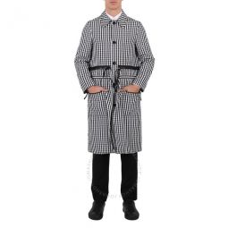 Mens Black Pattern Gingham Technical Wool Loop-back Car Coat, Brand Size 44 (US Size 34)