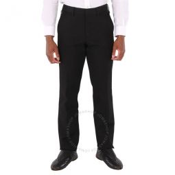 Mens Black Silk Satin Side Stripes Wool Silk Classic-Fit Tailored Trousers, Brand Size 60 (US Size 42.1)