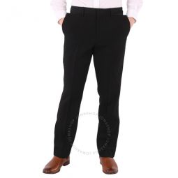 Mens Black Slim Fit Silk Satin Detail Wool Tailored Trousers, Brand Size 50 (Waist Size 34.3)
