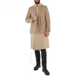 Mens Blazer Detail Cotton Twill Reconstructed Trench Coat In Soft Fawn, Brand Size 52 (US Size 42)