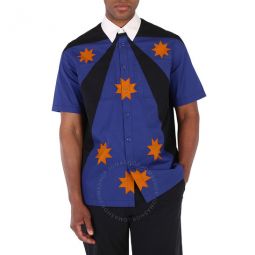 Mens Bright Navy Short-Sleeve Star Detail Shirt, Size X-Large