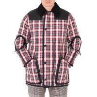 Mens Bright Red Check Diamond-Quilted Barn Jacket, Size Small