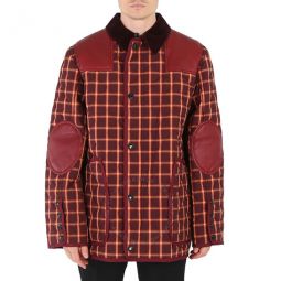 Mens Burgundy Check Reversible Quilted Jacket, Size Large