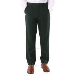 Mens Dark Forest Green Wool Mohair Classic Fit Tailored Trousers, Brand Size 52 (Waist Size 35.8)