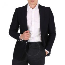 Mens Dark Navy Classic Cut Wool Linen Mohair Tailored Jacket, Brand Size 44R (US Size 34R)