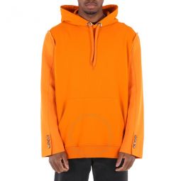 Mens Deep Orange Reconstructed Panelled Hoodie, Size XX-Large