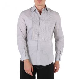 Mens Light Pebble Grey Crystal Embroidered Formal Shirt, Brand Size 39 (Neck Size 15.5)