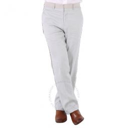 Mens Light Pebble Grey English Fit Crystal Embroidered Technical Linen Trousers, Brand Size 46 (Waist Size 31.1)