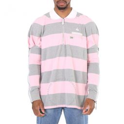 Mens Long-sleeved Zip Detail Striped Polo Shirt, Size XXX-Small