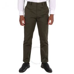 Mens Military Green Straight-Fit Cropped Tailored Trousers, Brand Size 46 (Waist Size 31.1)