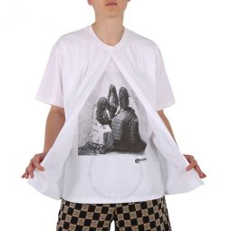 Mens Optic White Victorian Portrait Print Cotton Oversized T-shirt, Size X-Large