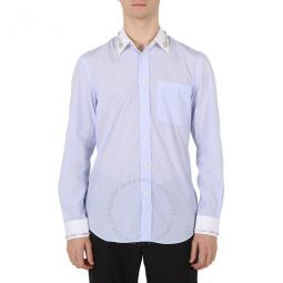 Mens Pale Blue Camberwell Classic Fit Embellished Pinstriped Cotton Shirt, Brand Size 41 (Neck Size 16)