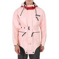 Mens Pale Pink Cut-out Hem Two-tone Coated Nylon Parka, Brand Size 46 (US Size 36)