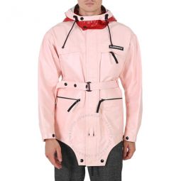 Mens Pale Pink Cut-out Hem Two-tone Coated Nylon Parka, Brand Size 46 (US Size 36)