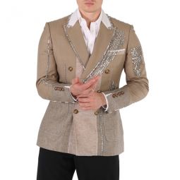 Mens Pecan Melange Crystal Embroidered Wool-blend Coat, Brand Size 52 (US Size 42)