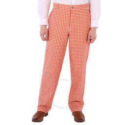 Mens Red Pattern Cut-out Back Gingham Stretch Cotton Trousers, Brand Size 52 (Waist Size 35.8)